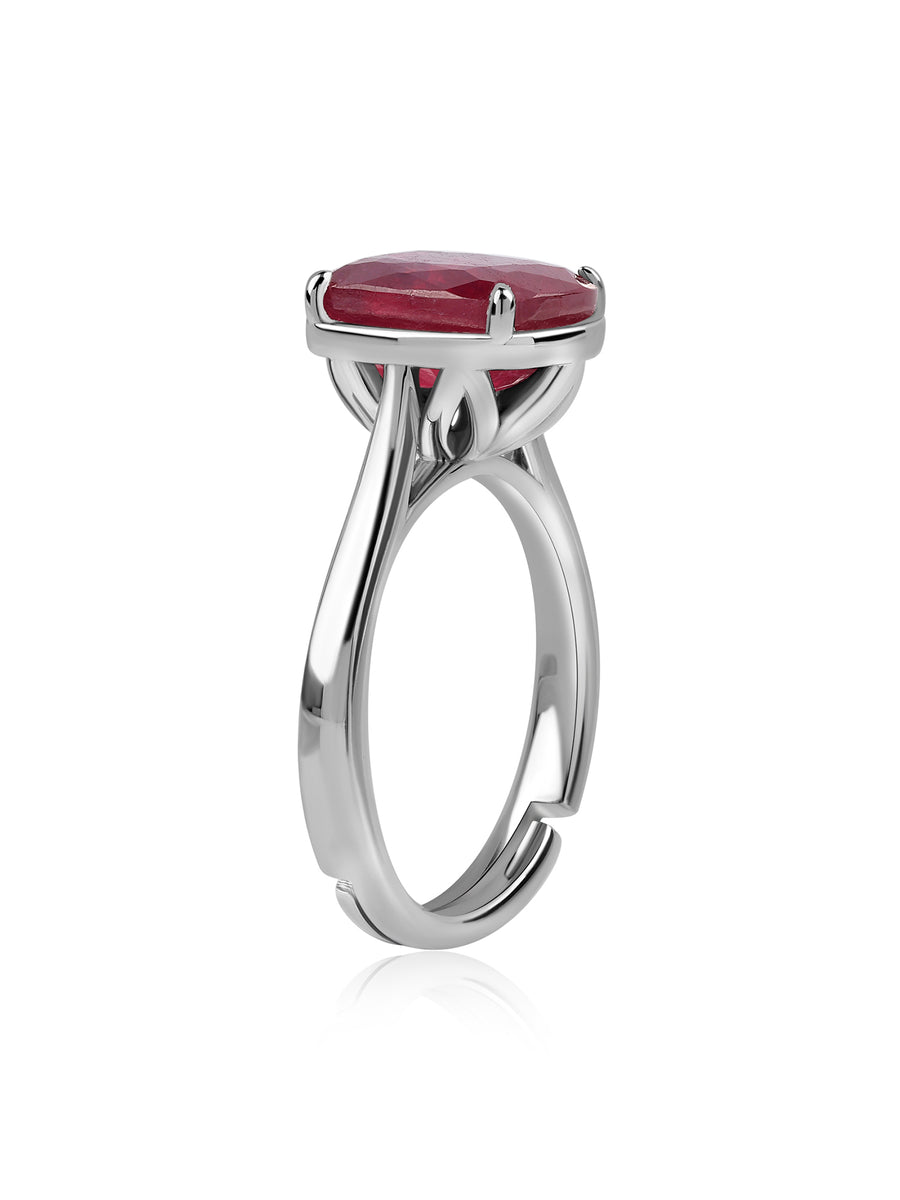 Natural Ruby Cushion Adjustable Silver Ring