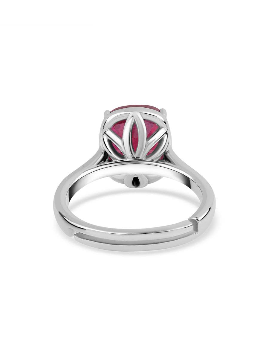 Natural Ruby Cushion Adjustable Silver Ring