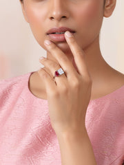 Toi Et Moi Ruby and White Stone Adjustable Silver Ring