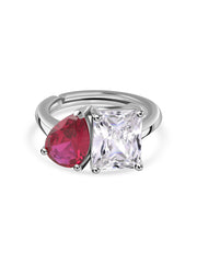 Toi Et Moi Ruby and White Stone Adjustable Silver Ring