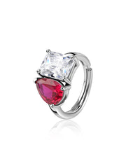 Toi Et Moi Ruby and White Stone Adjustable Silver Ring