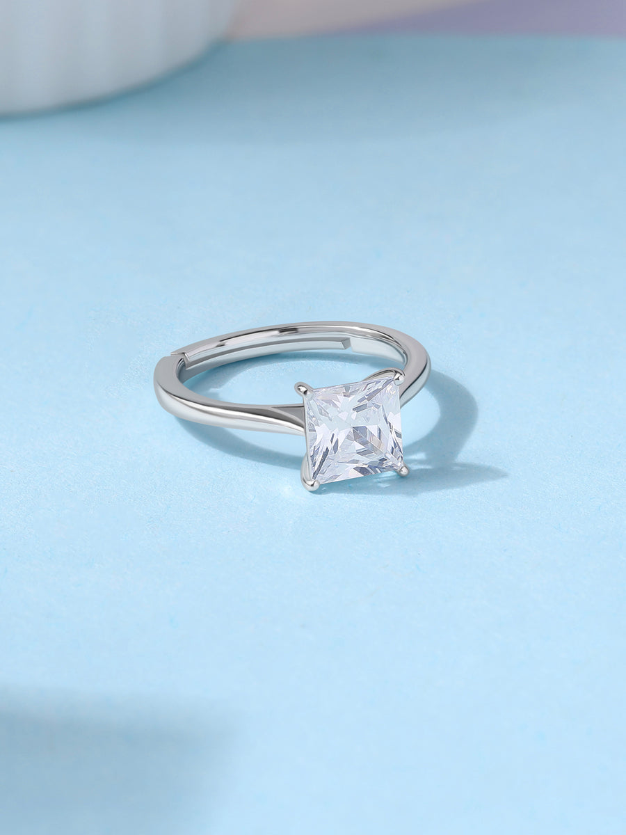 Radiant Princess Solitaire Silver Adjustable Ring