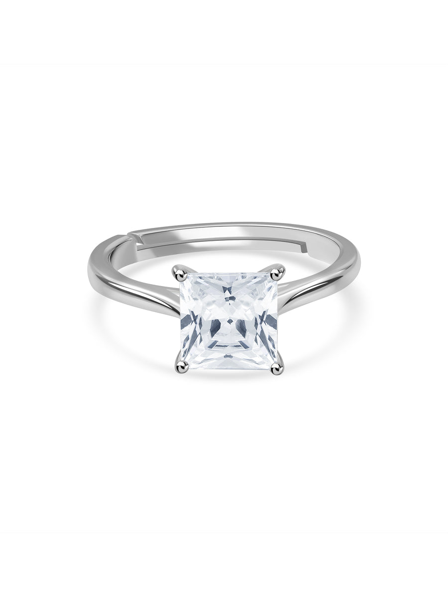Radiant Princess Solitaire Silver Adjustable Ring