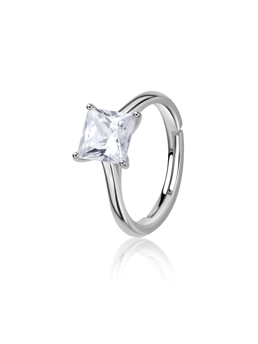 Radiant Princess Solitaire Silver Adjustable Ring