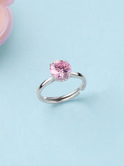 Blush Pink CZ Round Solitaire Adjustable Silver Ring