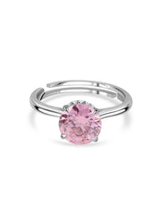 Blush Pink CZ Round Solitaire Adjustable Silver Ring