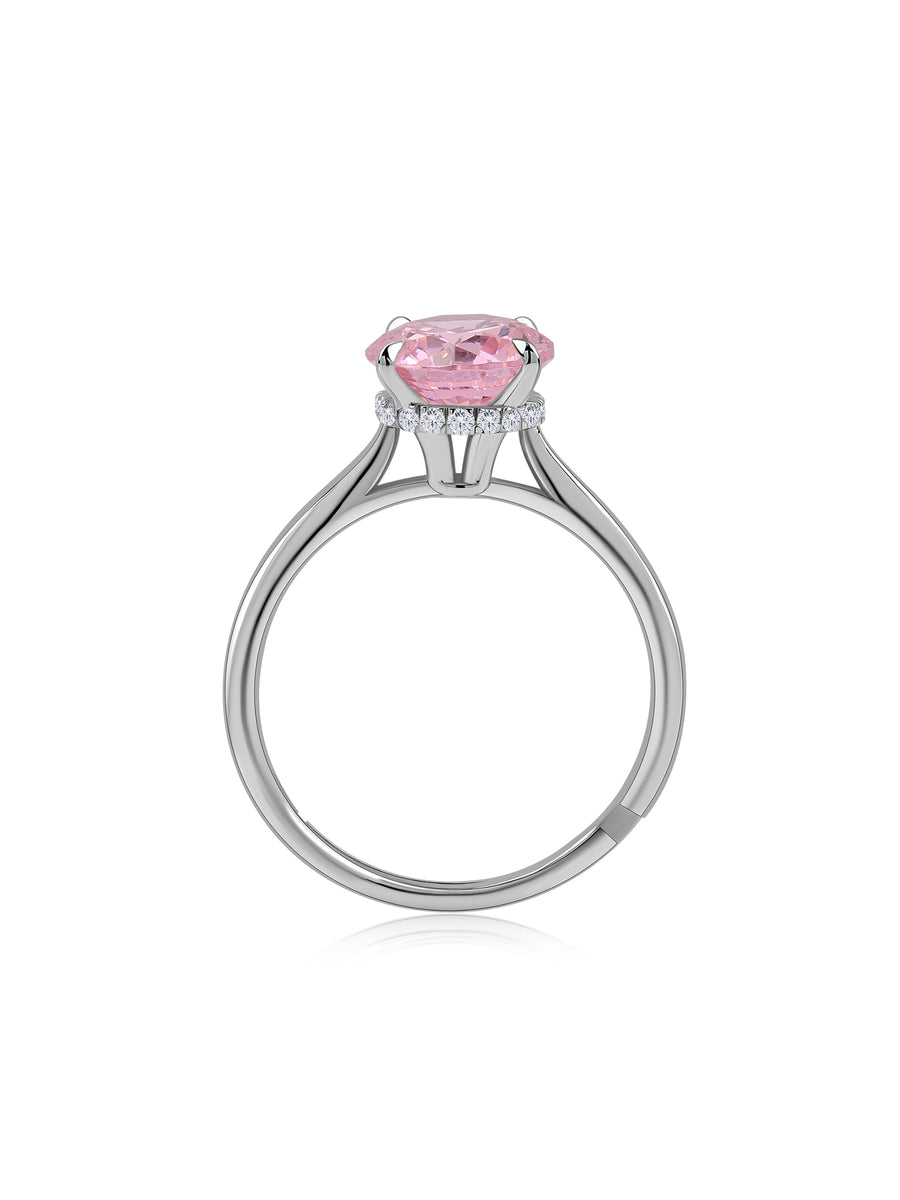 Blush Pink CZ Round Solitaire Adjustable Silver Ring