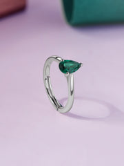 Green Drop Silver Ring