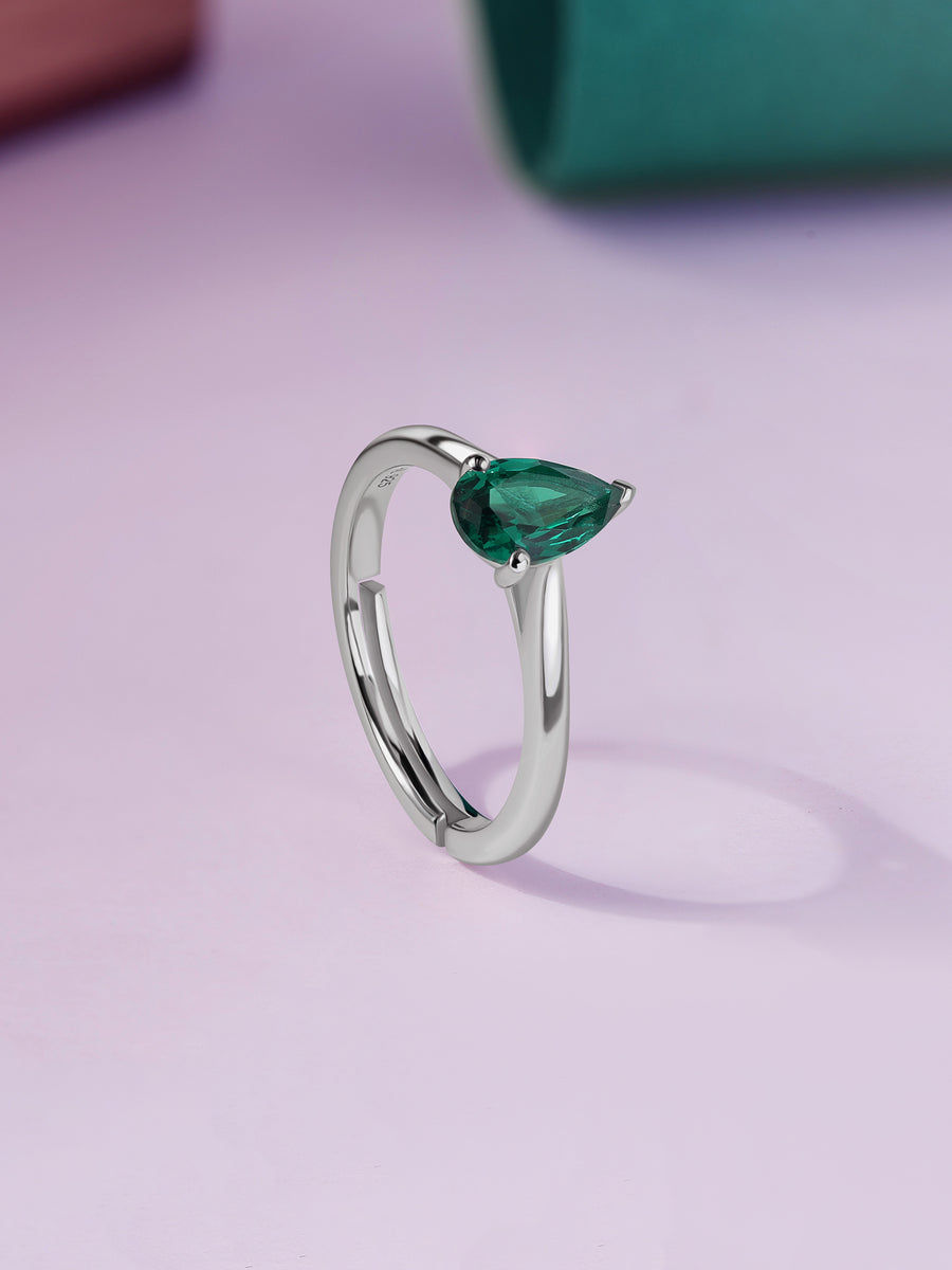 Green Drop Silver Ring