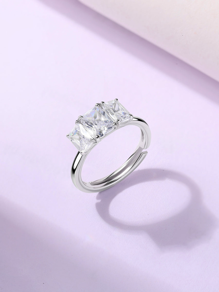 Octagon Sparkle Silver Promise Ring