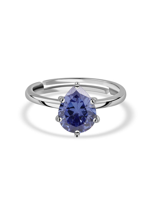 Midnight Droplet Silver Adjustable Ring