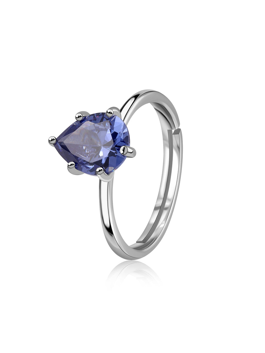 Midnight Droplet Silver Adjustable Ring