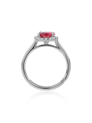 Ruby CZ Oval Halo Adjustable Silver Ring