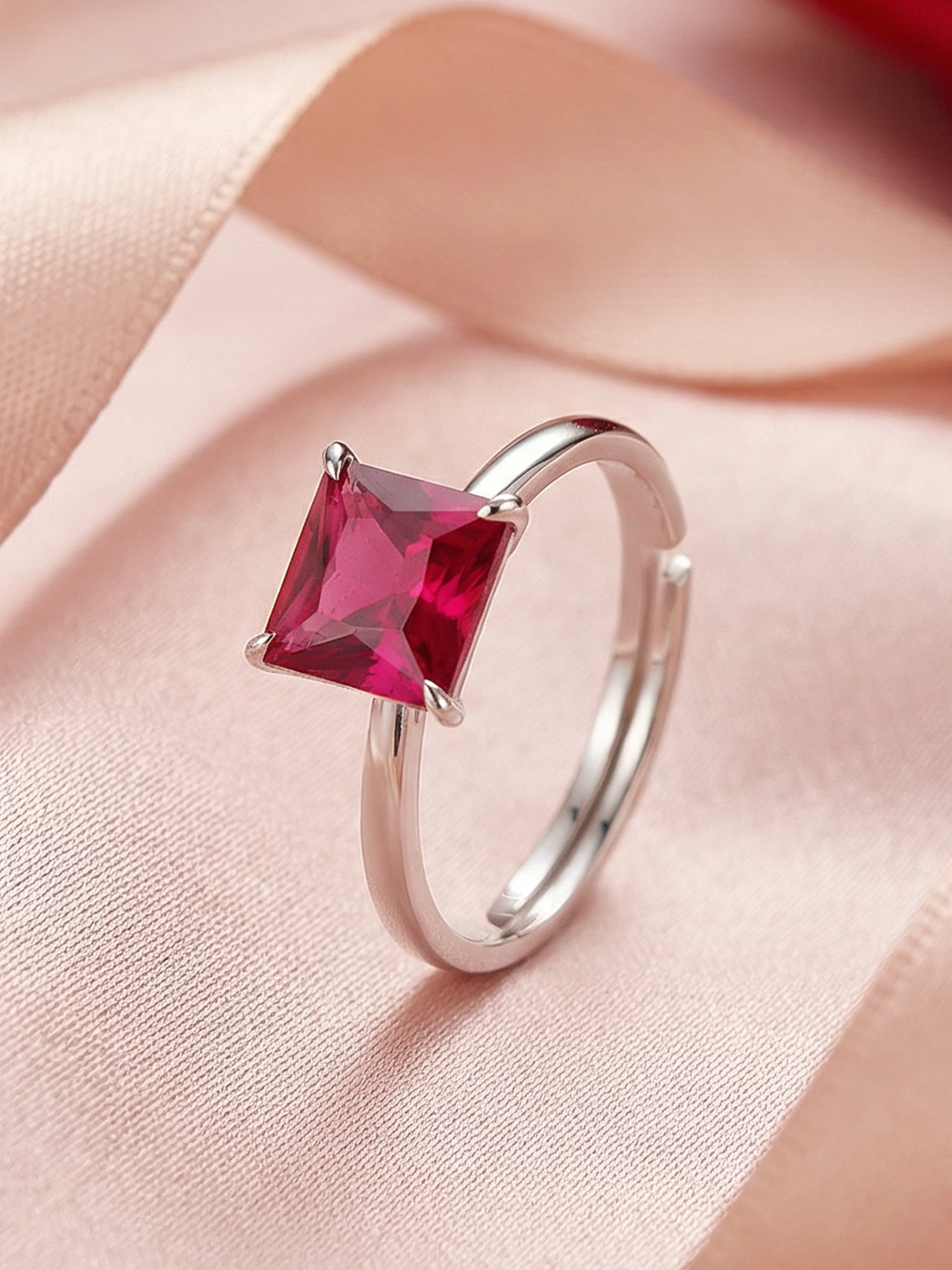 Crimson Royale Silver Adjustable Ring