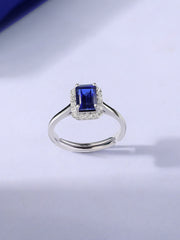 Elegant Blue Sapphire Halo Silver Ring