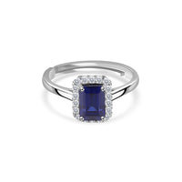 Elegant Blue Sapphire CZ Halo Silver Ring