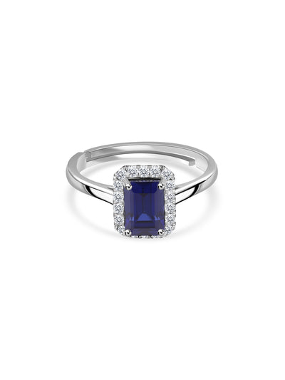 1.85 Carat Blue Sapphire Halo Ring in 925 Sterling Silver - BIS Hallmarked