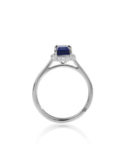 Elegant Blue Sapphire Halo Silver Ring