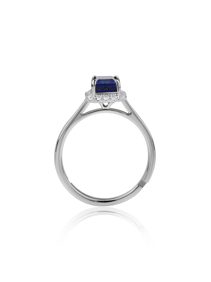 Elegant Blue Sapphire Halo Silver Ring