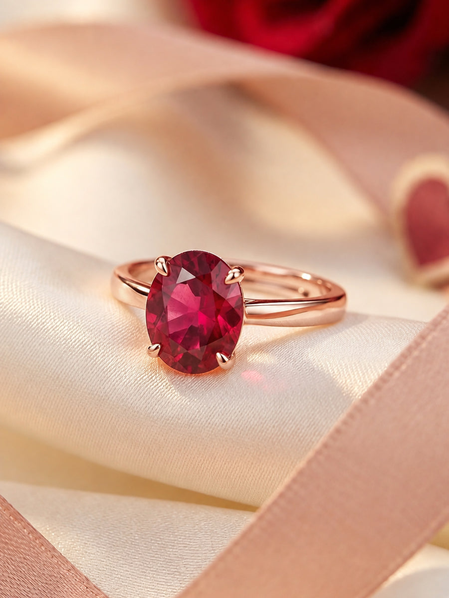 Crimson Charm Ruby CZ Rose Gold Plated Ring
