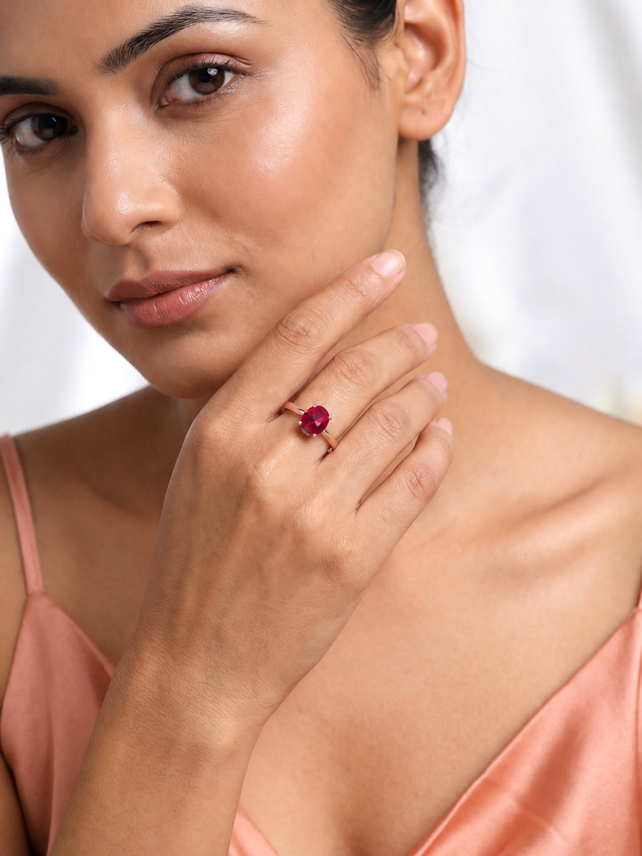 Crimson Charm Ruby CZ Rose Gold Plated Ring