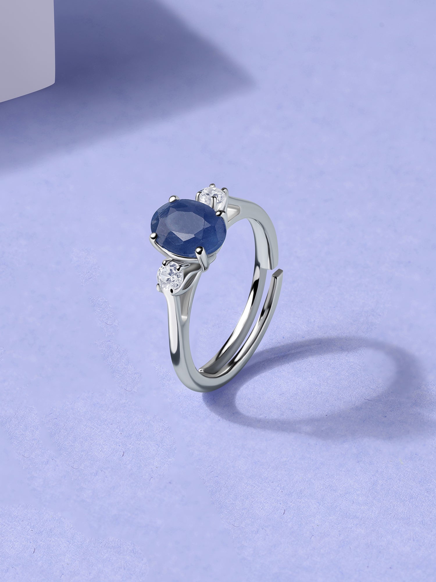 Royal Sapphire Silver Zircon Accent Ring