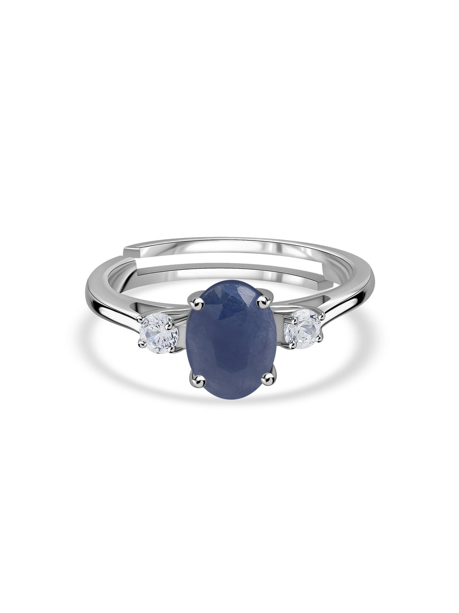 Royal Sapphire Silver Zircon Accent Ring