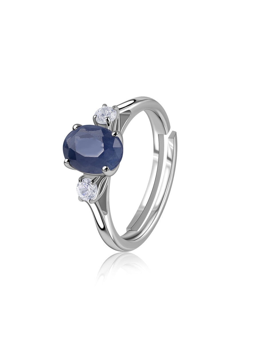 Royal Sapphire Silver Zircon Accent Ring