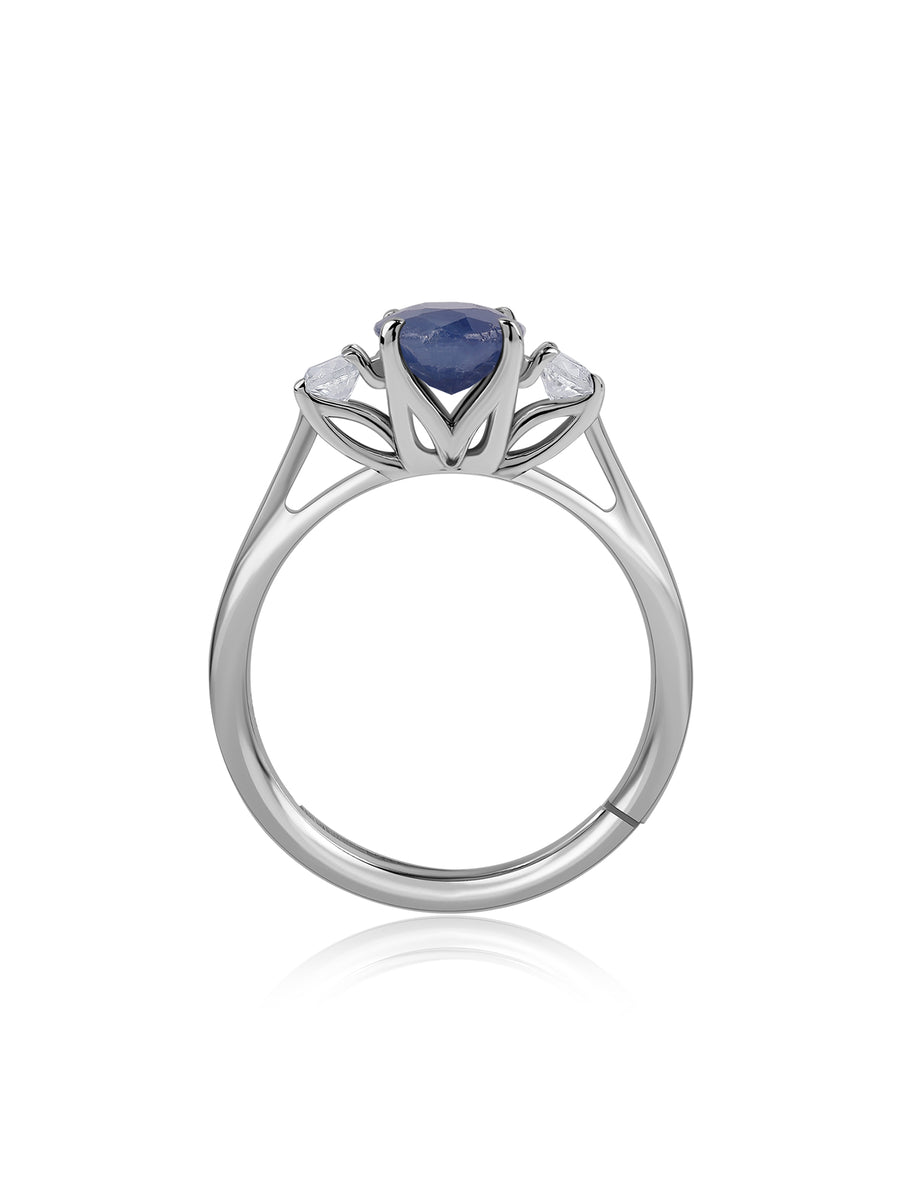 Royal Sapphire Silver Zircon Accent Ring