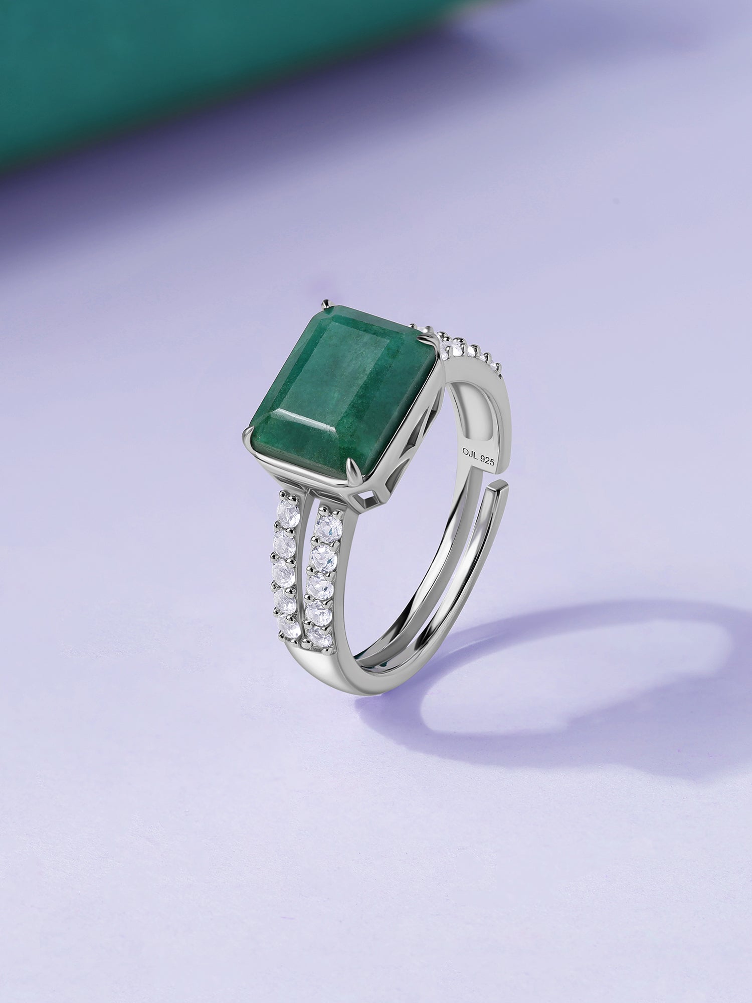 Emerald Glow Silver Statement Ring