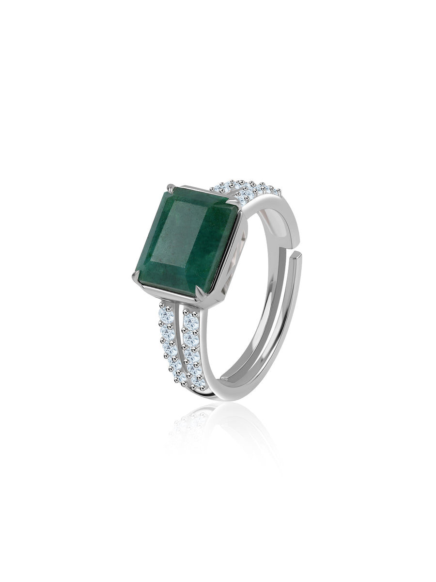 Emerald Glow Silver Statement Ring