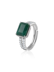 Emerald Glow Silver Statement Ring