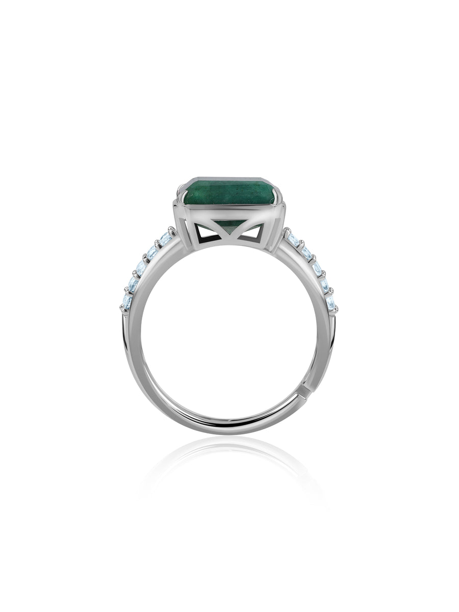 Emerald Glow Silver Statement Ring