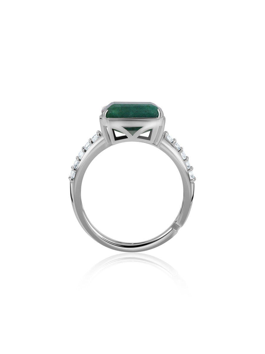 Emerald Glow Silver Statement Ring
