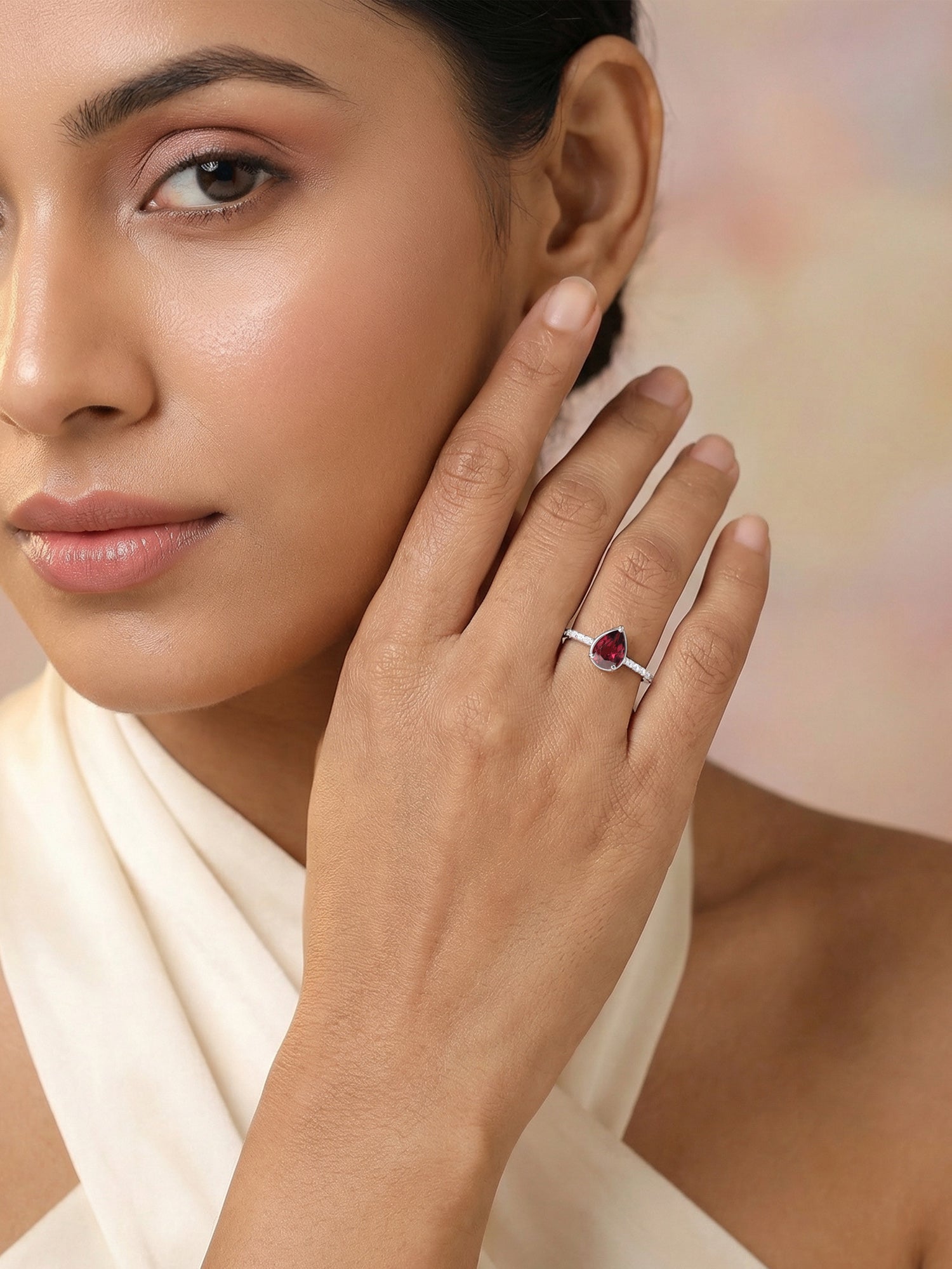 Rosé Dew Silver Rhodolite Ring