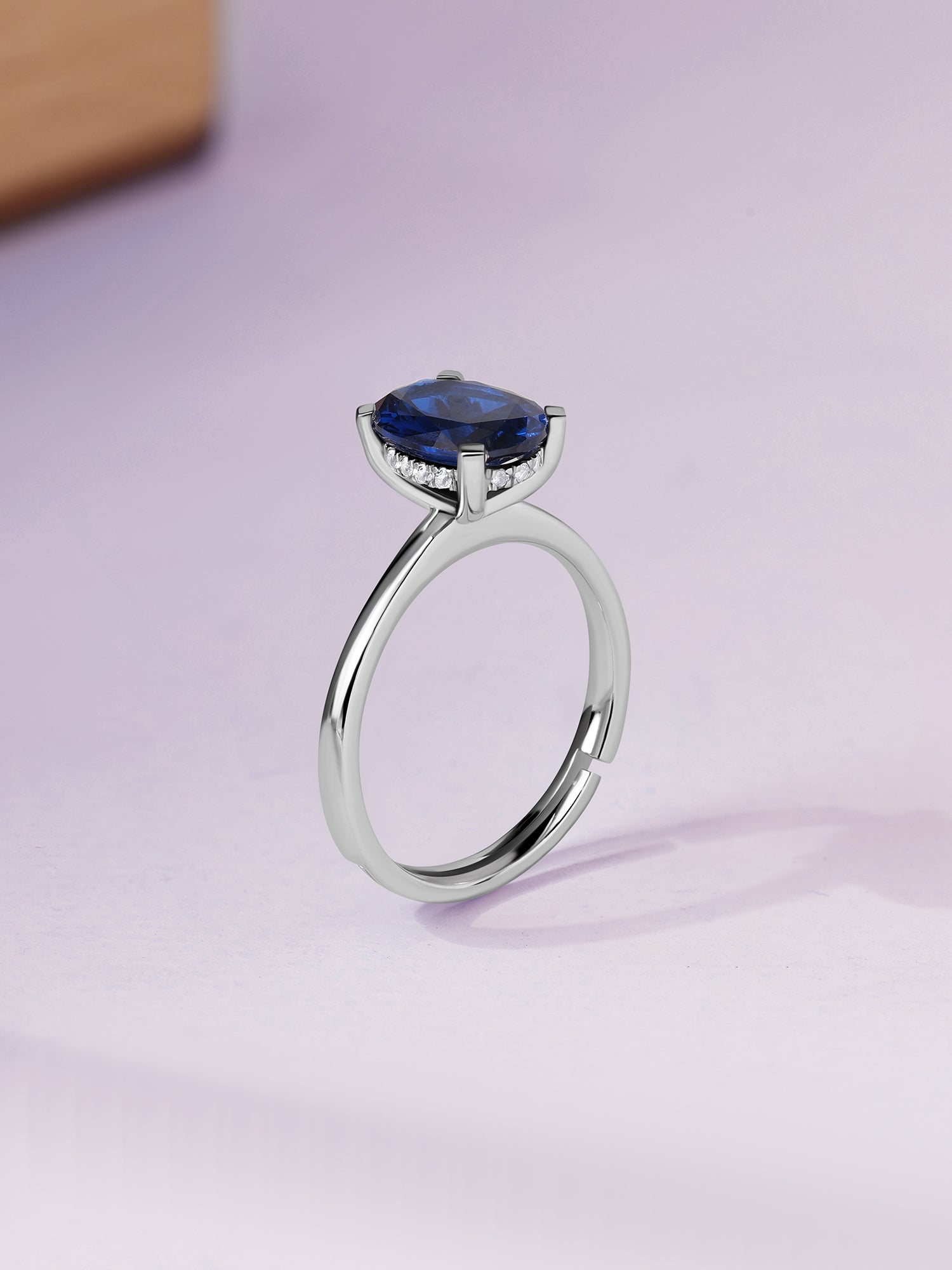 Elegant Blue Sapphire Soiltaire Adjustable Silver Ring