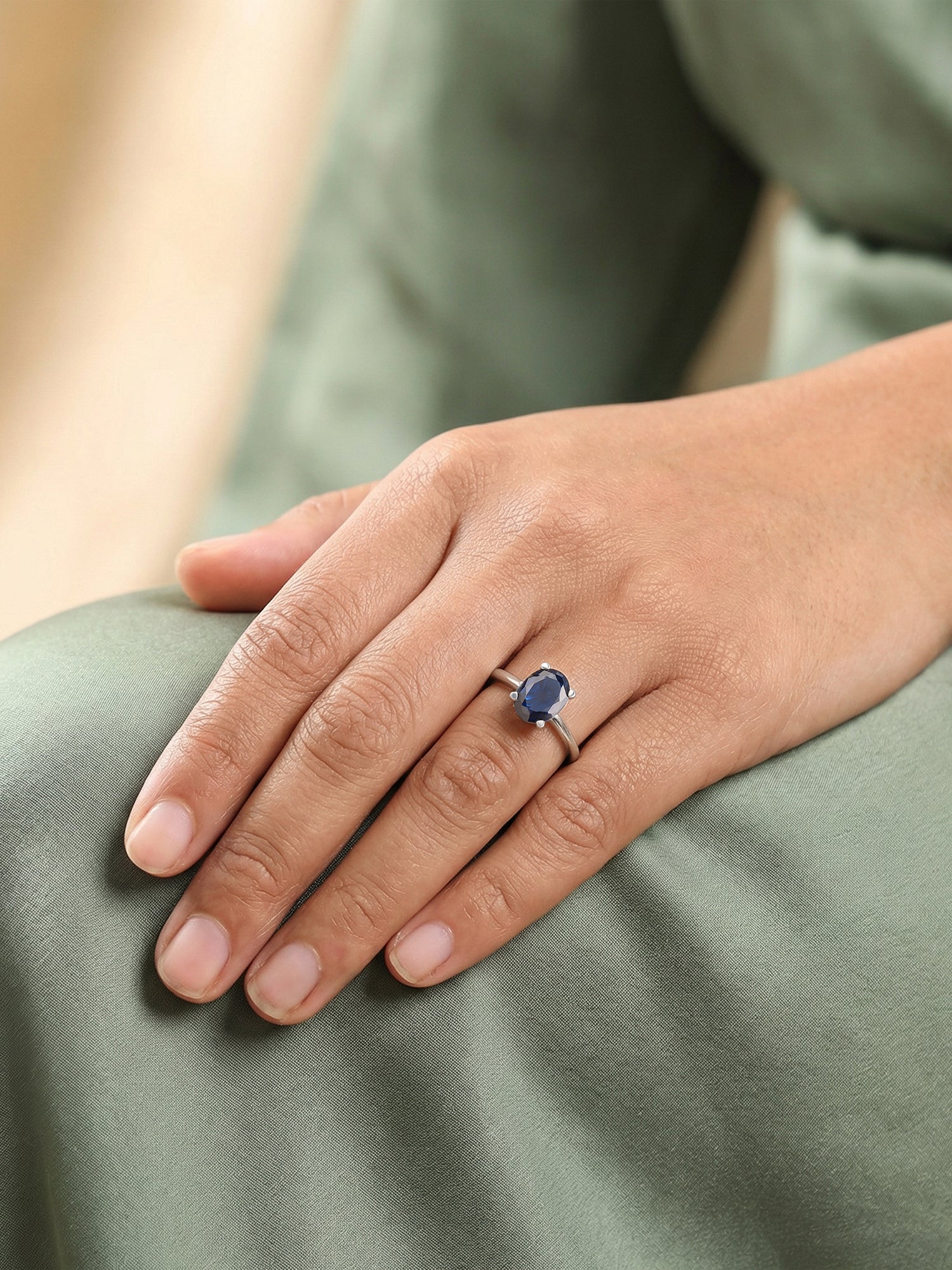 Elegant Blue Sapphire Soiltaire Adjustable Silver Ring