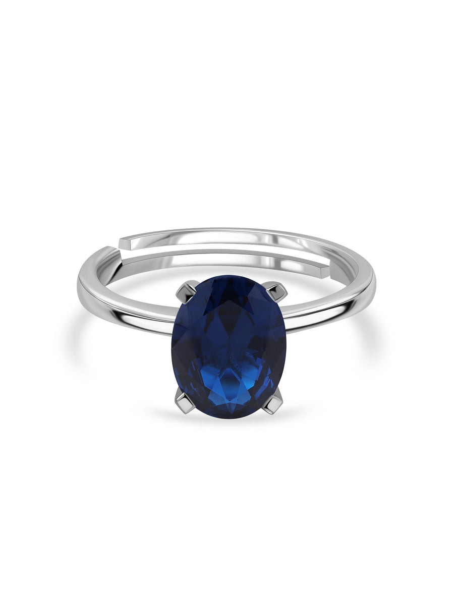 Elegant Blue Sapphire Soiltaire Adjustable Silver Ring