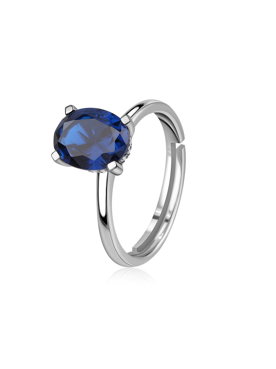 Elegant Blue Sapphire Soiltaire Adjustable Silver Ring