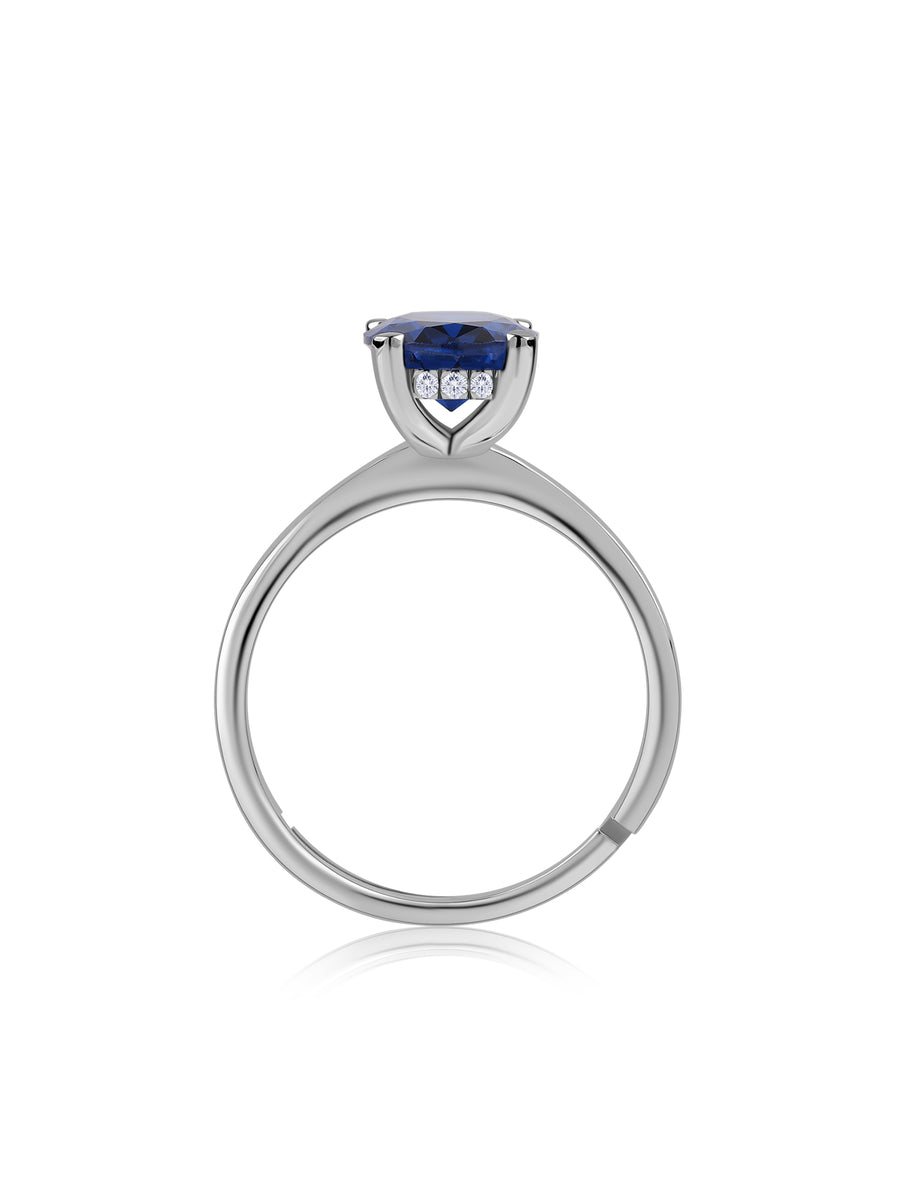 Elegant Blue Sapphire Soiltaire Adjustable Silver Ring