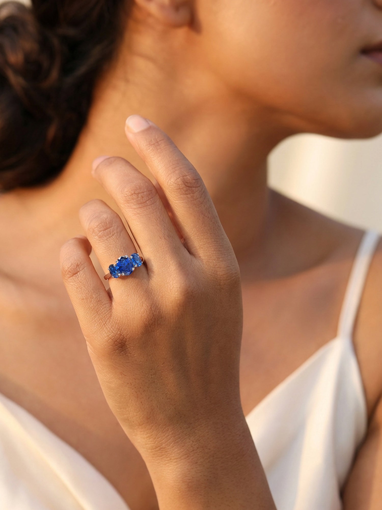 Midnight Trio Blue Sapphire Silver Ring