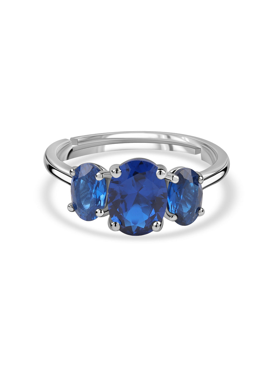 Midnight Trio Blue Sapphire Silver Ring