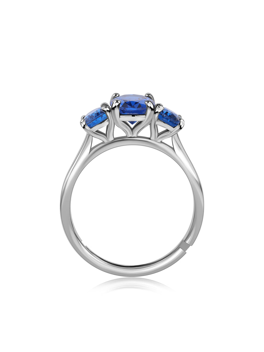 Midnight Trio Blue Sapphire Silver Ring