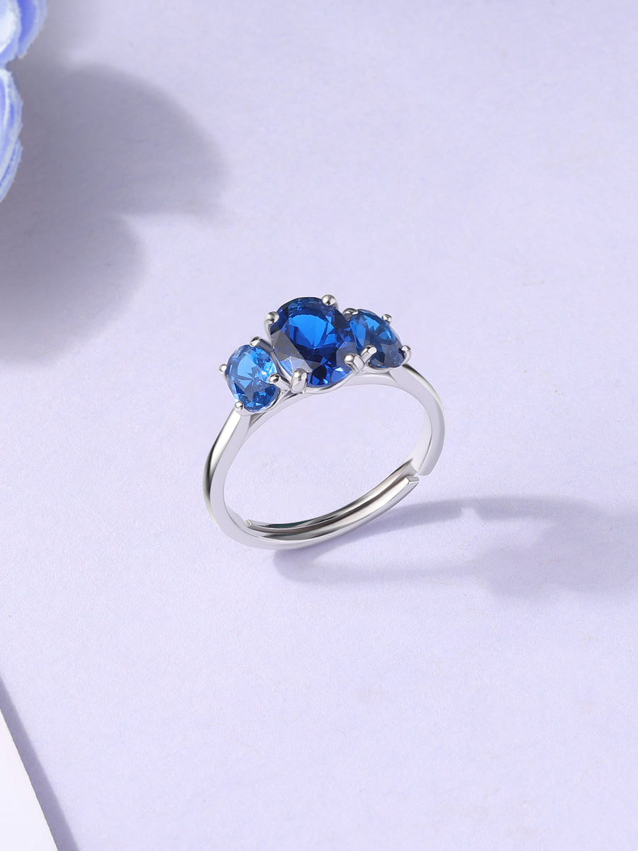 Midnight Trio Blue Sapphire Silver Ring