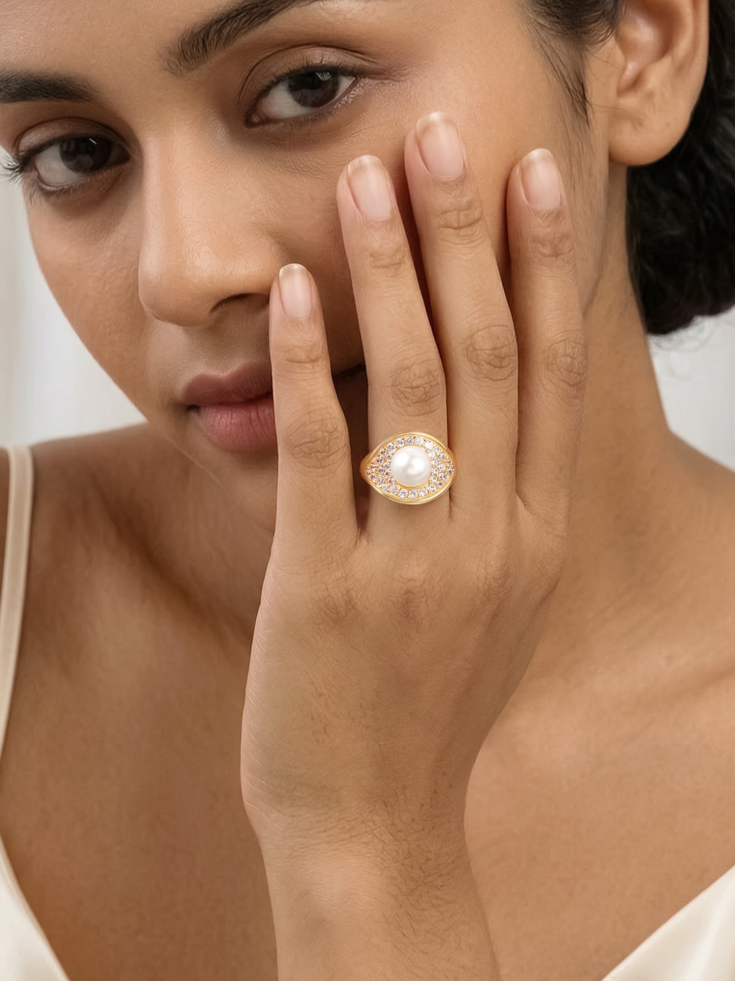 Royal Pearl Cocktail Silver Ring