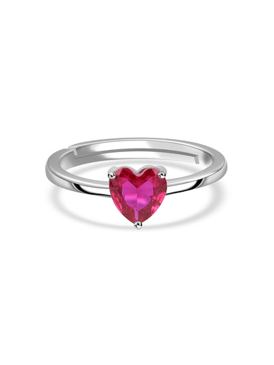 Heart Ruby CZ Silver Ring