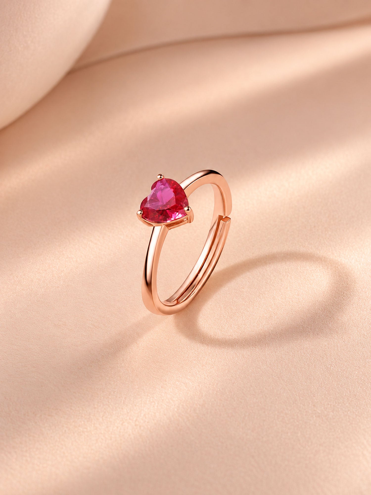 Heart Ruby CZ Rose Gold Plated Silver Ring