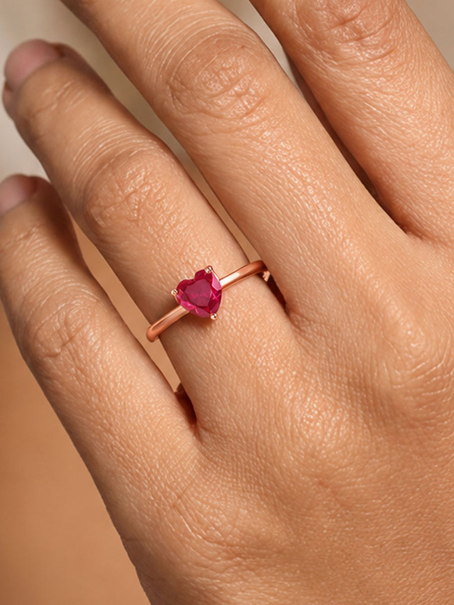 Heart Ruby CZ Rose Gold Plated Silver Ring