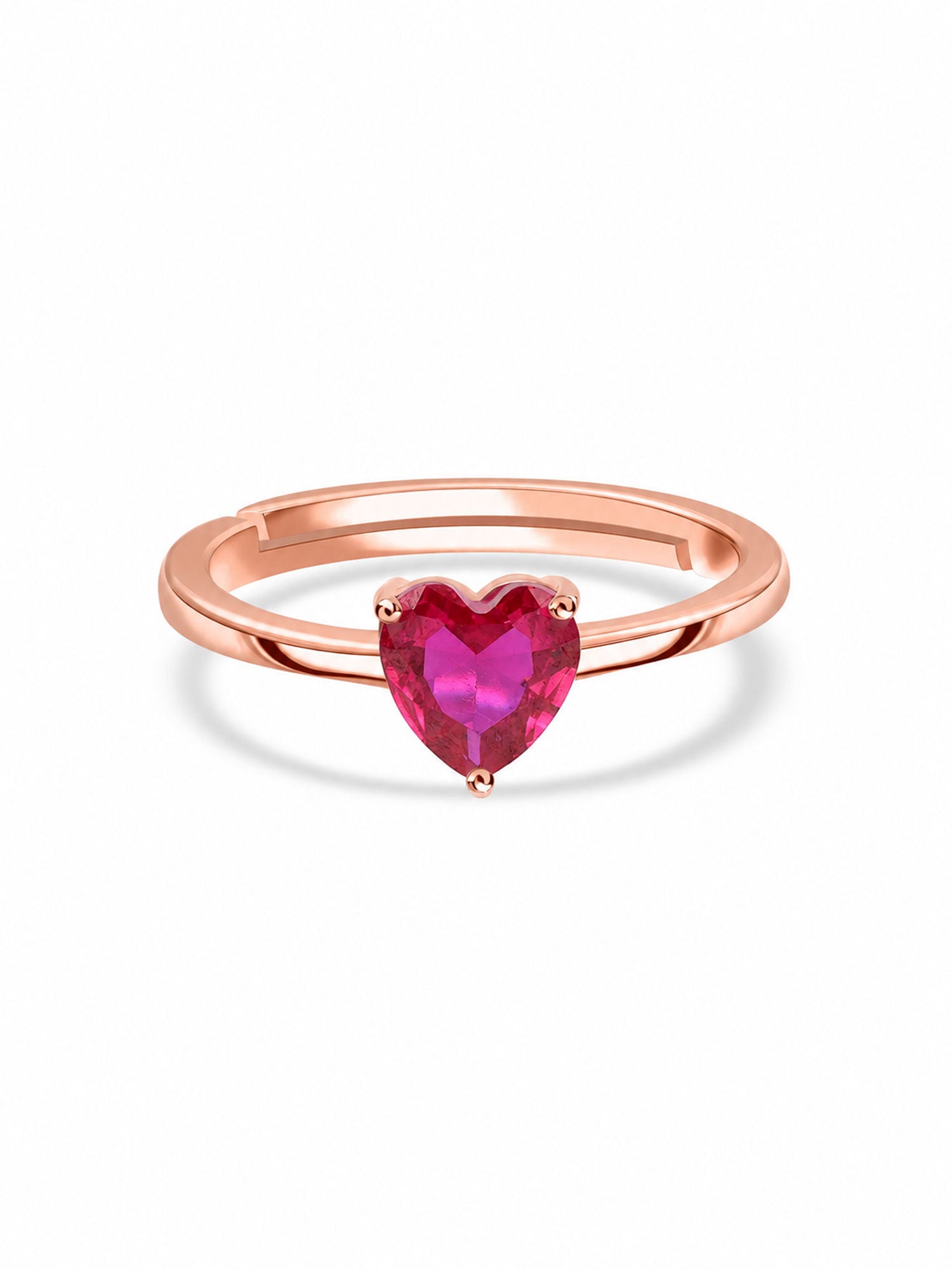 Heart Ruby CZ Rose Gold Plated Silver Ring