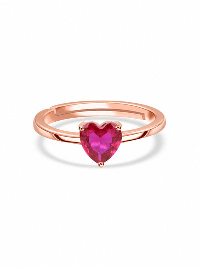 Heart Ruby CZ Rose Gold Plated Silver Ring
